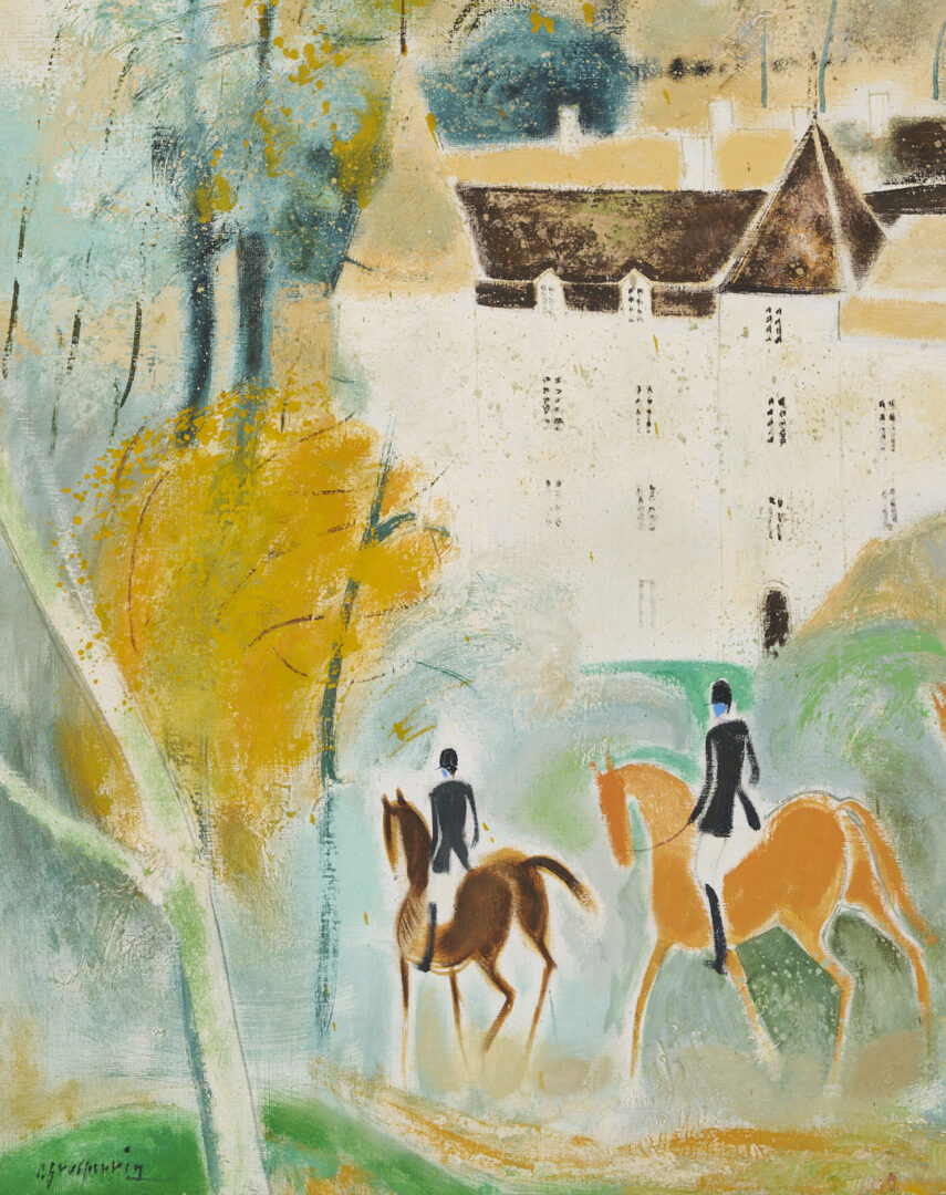 Lot 118: Claude Grosperrin Equestrian Oil Painting, Hospices de Beaune