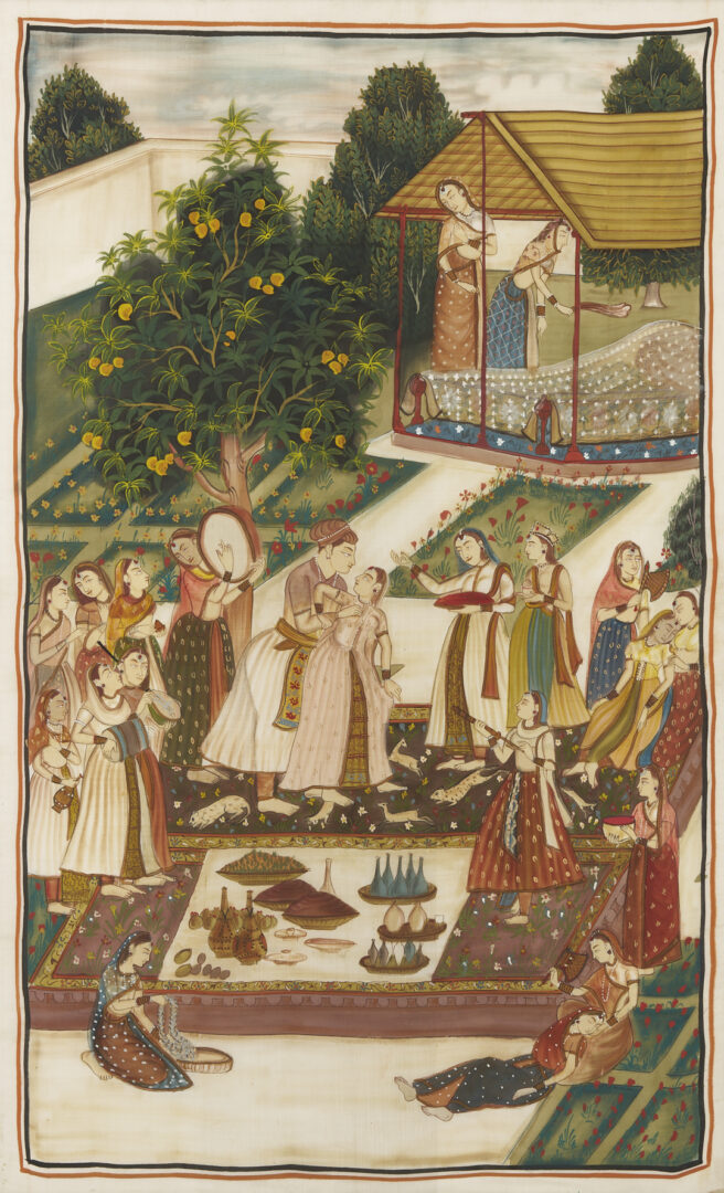 Lot 1190: Pichwai Indian Wedding Scene Painting on Silk