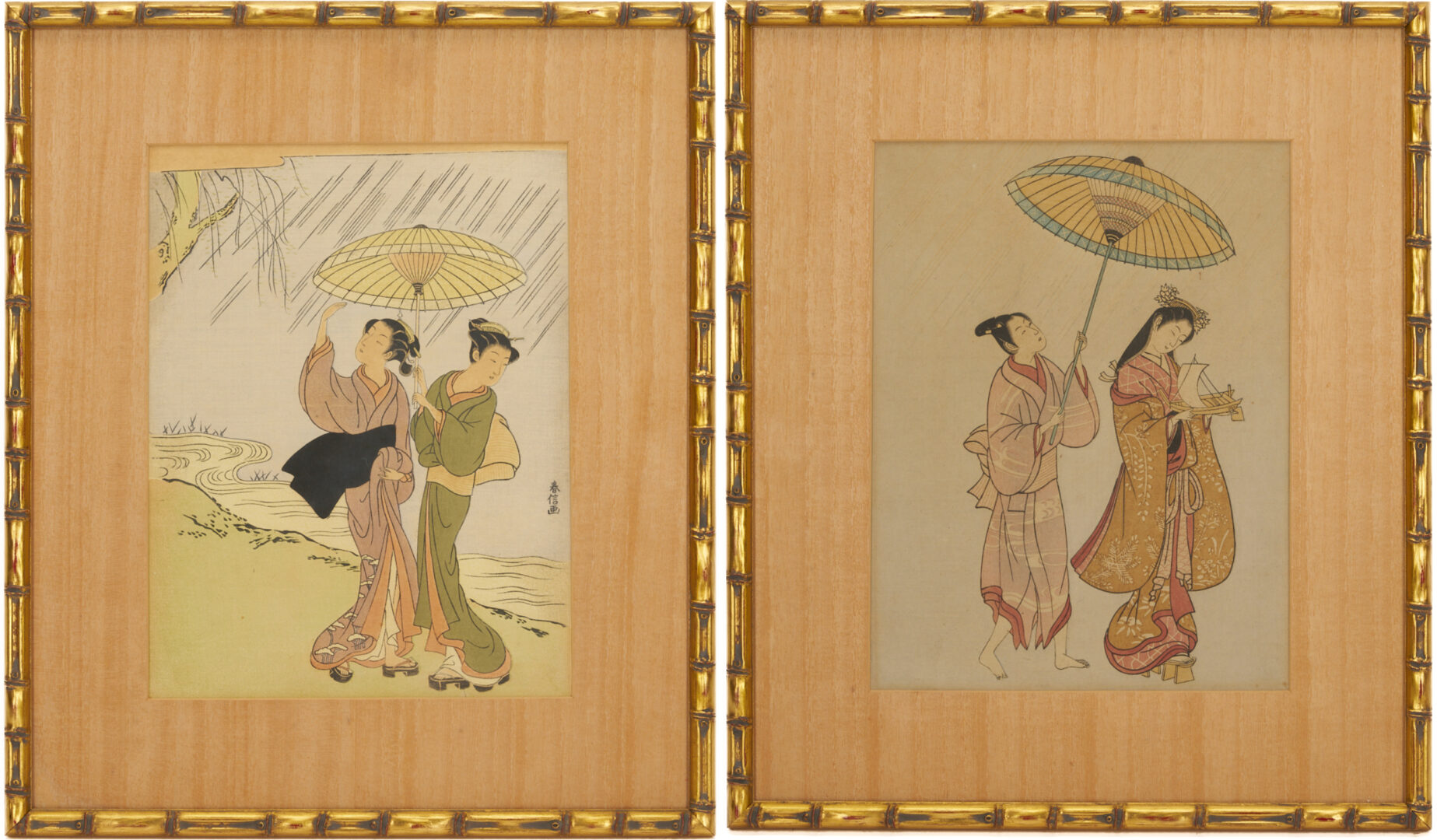 Lot 1192: 2 Japanese Bijin-ga Woodblock Prints After Harunobu & Toyonobu or Kiyomitsu