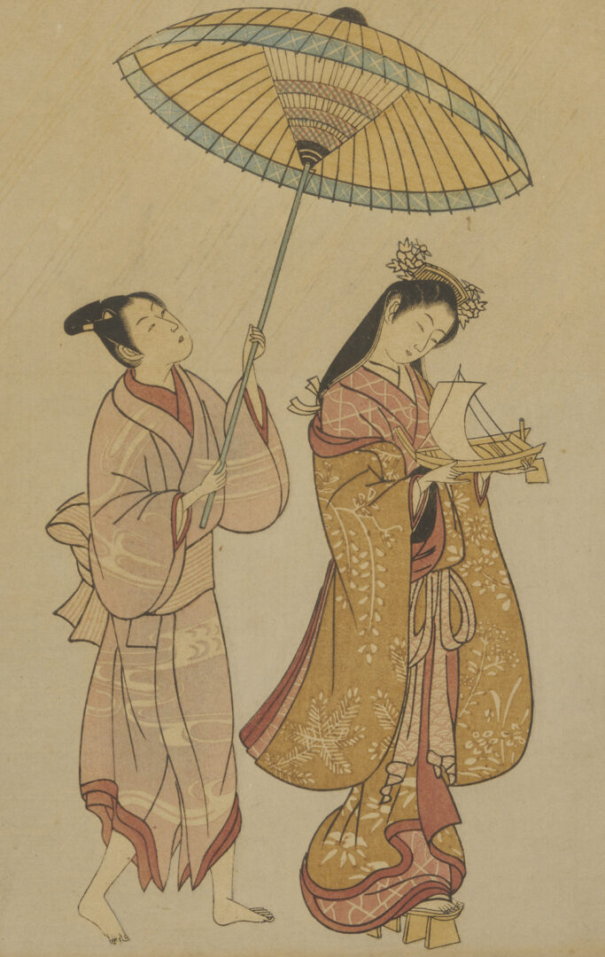 Lot 1192: 2 Japanese Bijin-ga Woodblock Prints After Harunobu & Toyonobu or Kiyomitsu