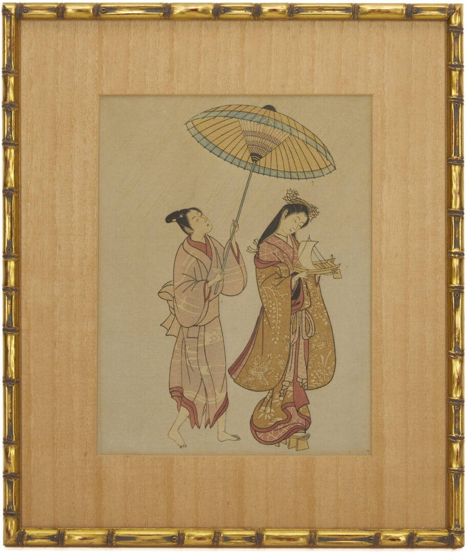 Lot 1192: 2 Japanese Bijin-ga Woodblock Prints After Harunobu & Toyonobu or Kiyomitsu