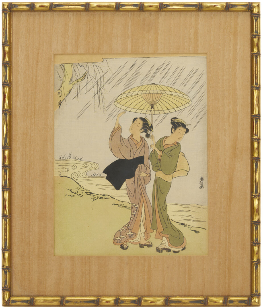 Lot 1192: 2 Japanese Bijin-ga Woodblock Prints After Harunobu & Toyonobu or Kiyomitsu