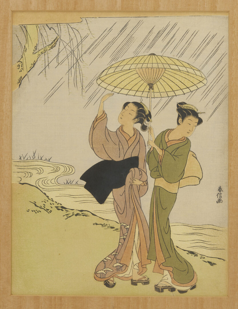 Lot 1192: 2 Japanese Bijin-ga Woodblock Prints After Harunobu & Toyonobu or Kiyomitsu