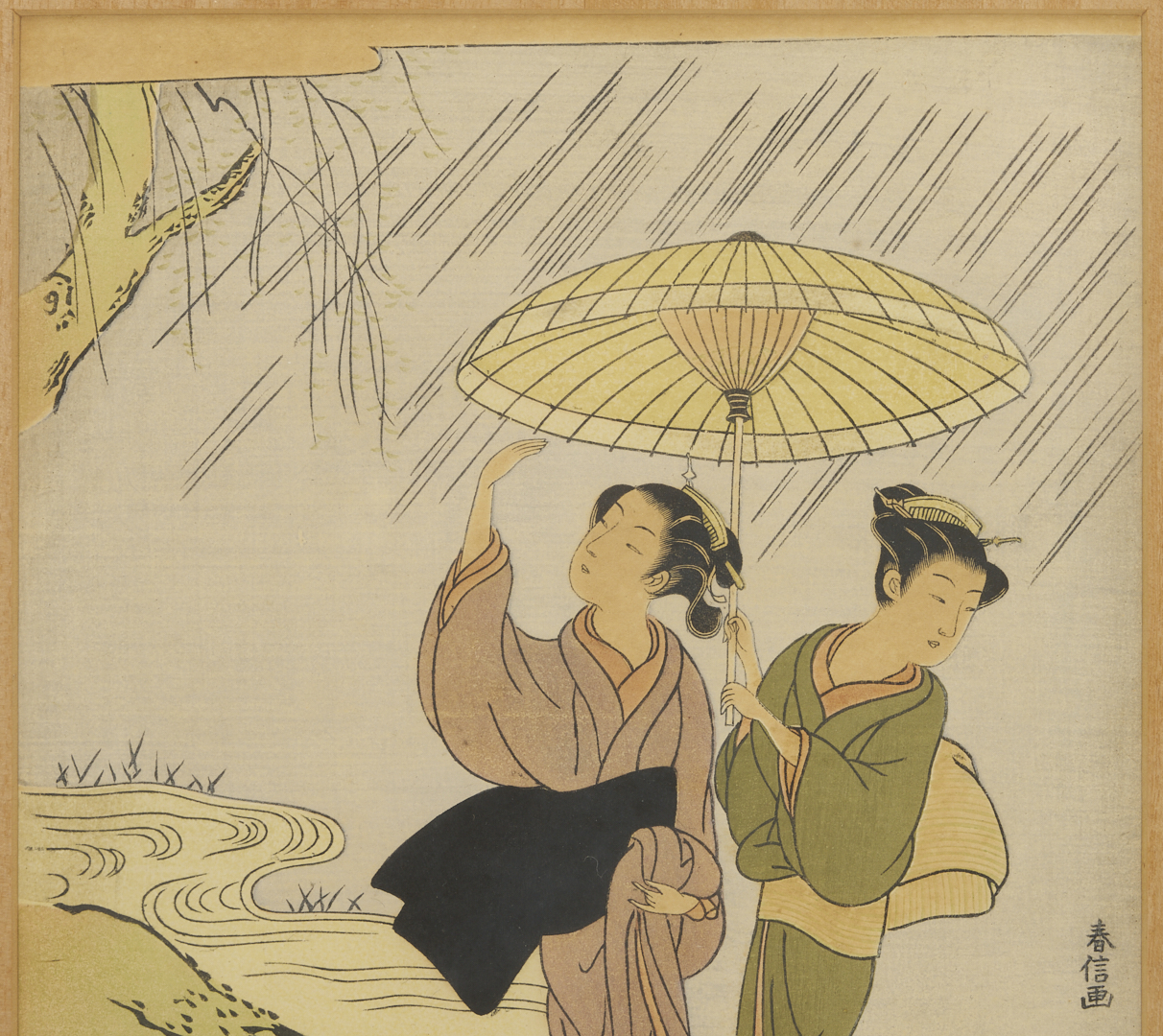 Lot 1192: 2 Japanese Bijin-ga Woodblock Prints After Harunobu & Toyonobu or Kiyomitsu