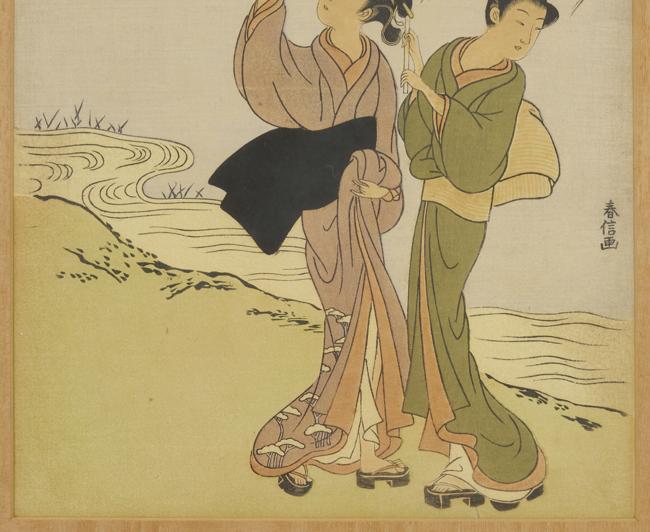 Lot 1192: 2 Japanese Bijin-ga Woodblock Prints After Harunobu & Toyonobu or Kiyomitsu