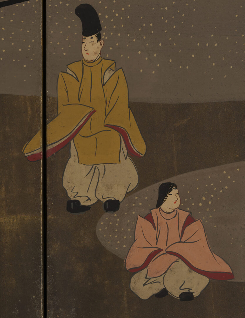 Lot 1193: Japanese Painted Screen, Landscape w/ Rikshaw & Figures