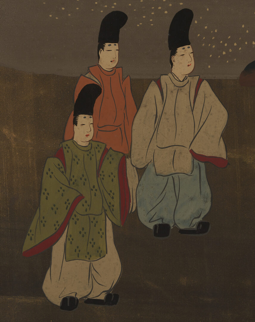 Lot 1193: Japanese Painted Screen, Landscape w/ Rikshaw & Figures