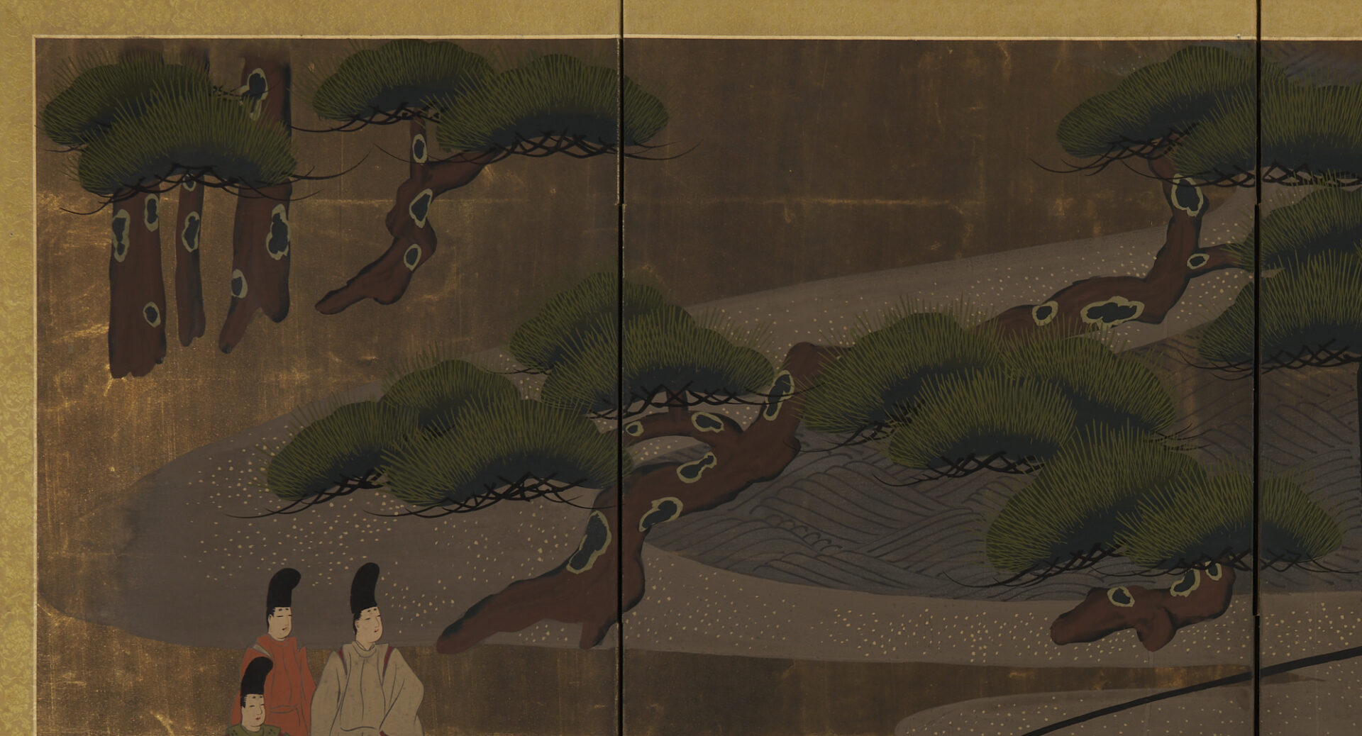 Lot 1193: Japanese Painted Screen, Landscape w/ Rikshaw & Figures