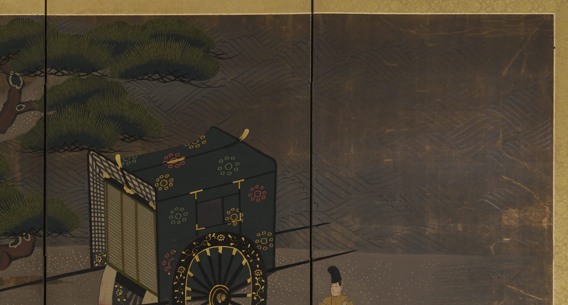 Lot 1193: Japanese Painted Screen, Landscape w/ Rikshaw & Figures