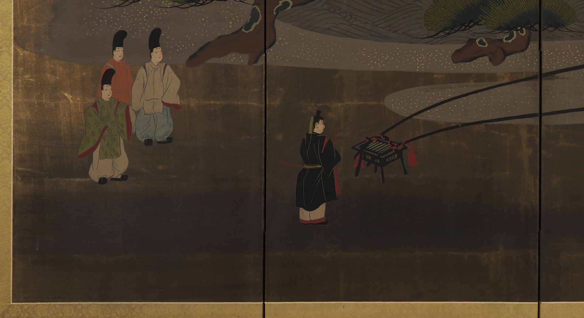 Lot 1193: Japanese Painted Screen, Landscape w/ Rikshaw & Figures