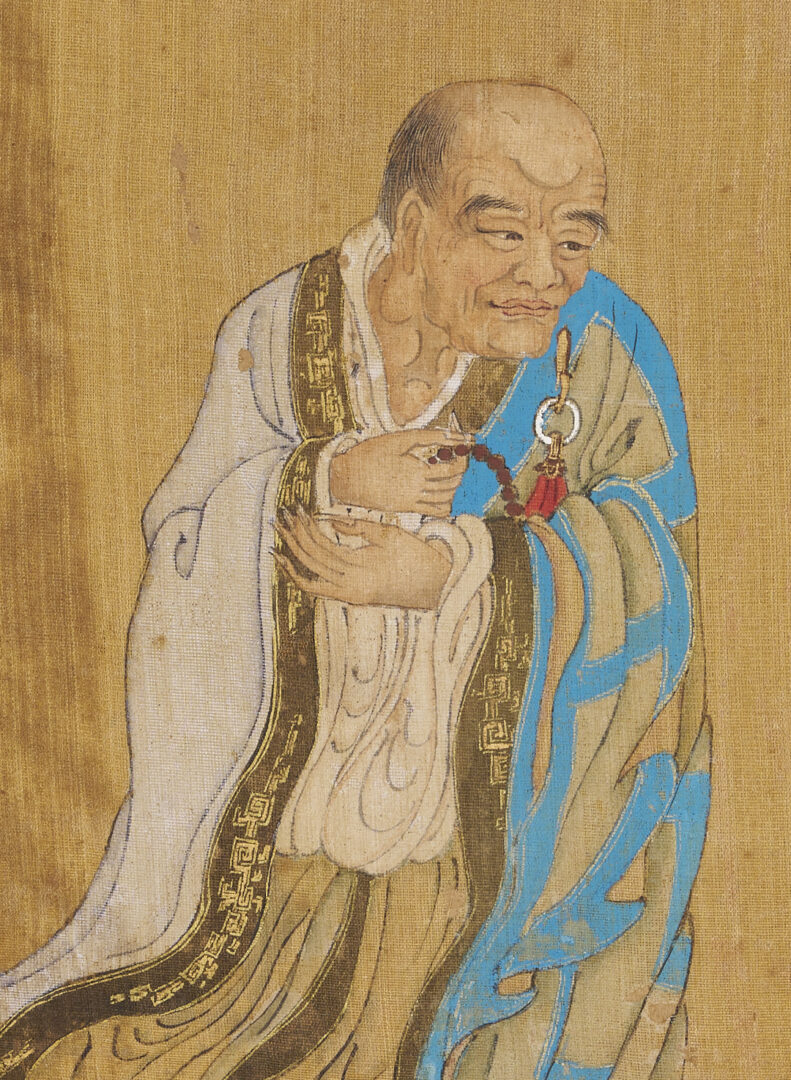 Lot 1195: Three Chinese Figural Watercolor Paintings on Silk, 19th c.