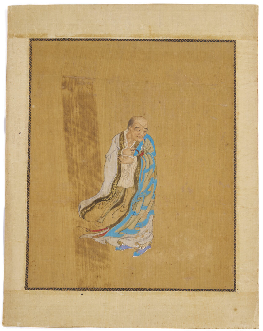 Lot 1195: Three Chinese Figural Watercolor Paintings on Silk, 19th c.