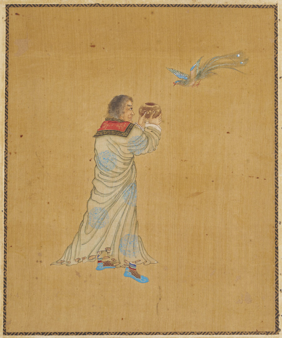 Lot 1195: Three Chinese Figural Watercolor Paintings on Silk, 19th c.