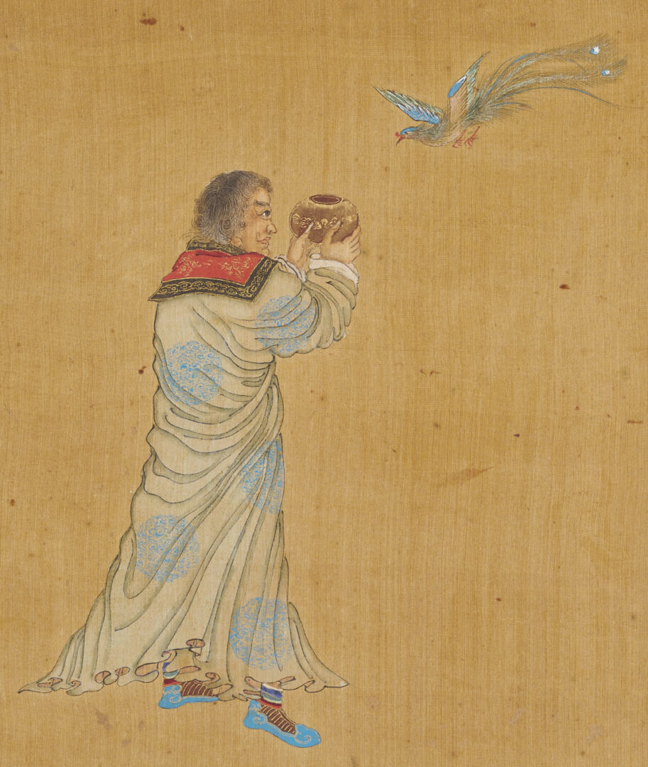 Lot 1195: Three Chinese Figural Watercolor Paintings on Silk, 19th c.