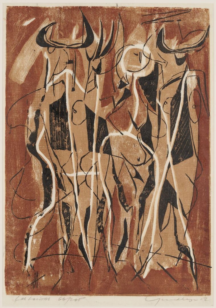 Lot 1198: 2 Early Adja Yunkers Woodcuts, Las Lolitas & Succubae