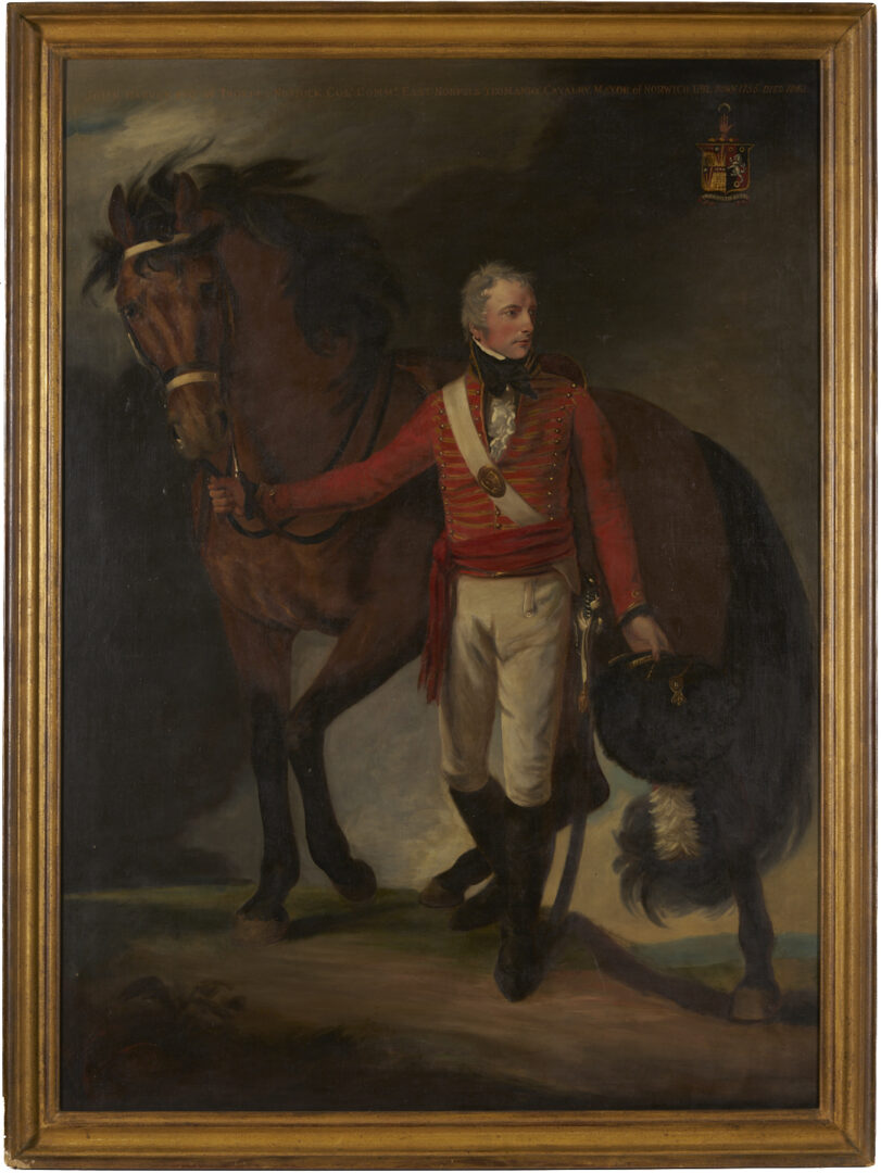 Lot 119: Large Marianne Harvey O/C Equestrian Portrait of John Harvey, Mayor of Norwich, After Opie