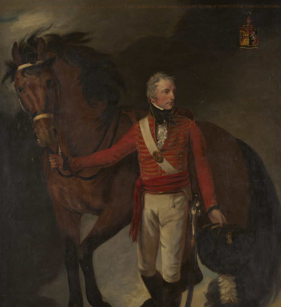 Lot 119: Large Marianne Harvey O/C Equestrian Portrait of John Harvey, Mayor of Norwich, After Opie