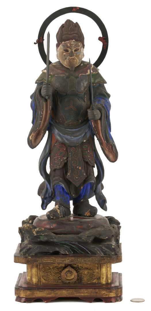 Lot 11: Bishamonten Carved & Polychrome Wood Figure