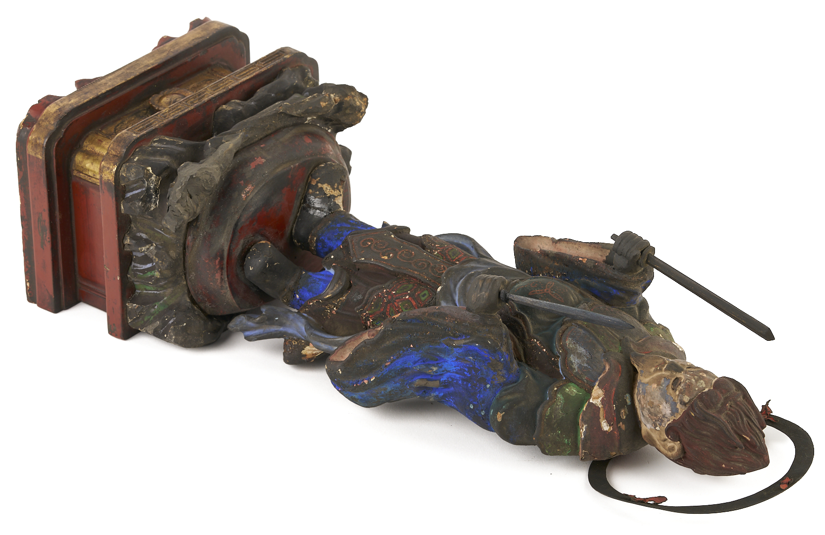 Lot 11: Bishamonten Carved & Polychrome Wood Figure