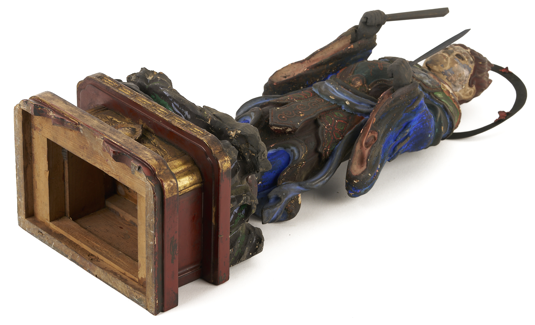 Lot 11: Bishamonten Carved & Polychrome Wood Figure