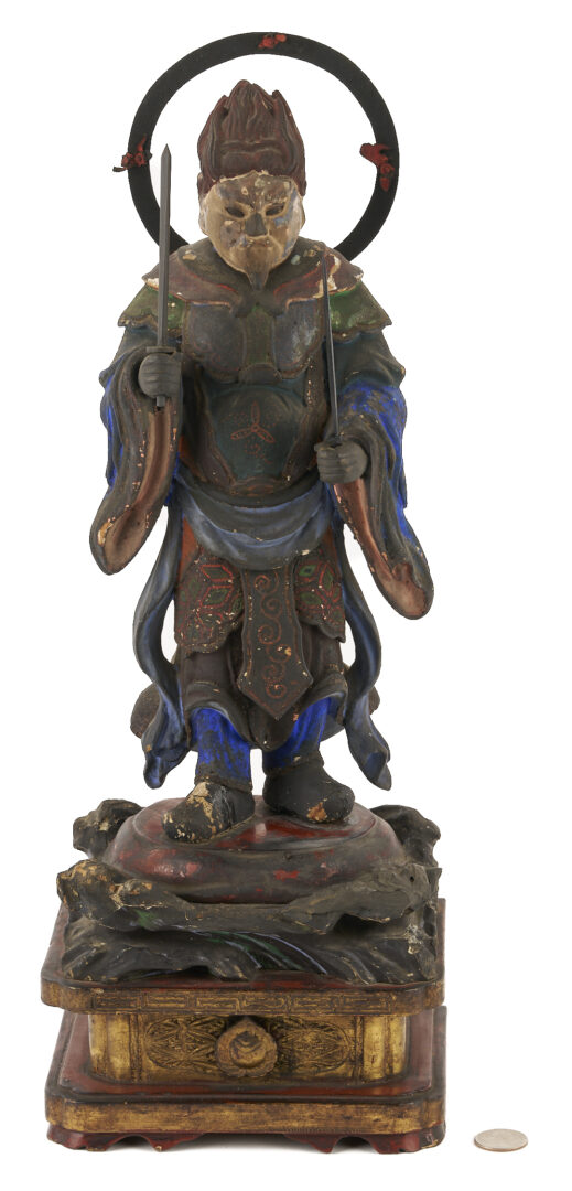Lot 11: Bishamonten Carved & Polychrome Wood Figure