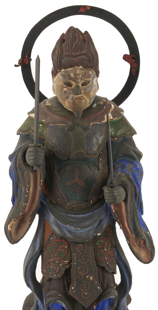 Lot 11: Bishamonten Carved & Polychrome Wood Figure