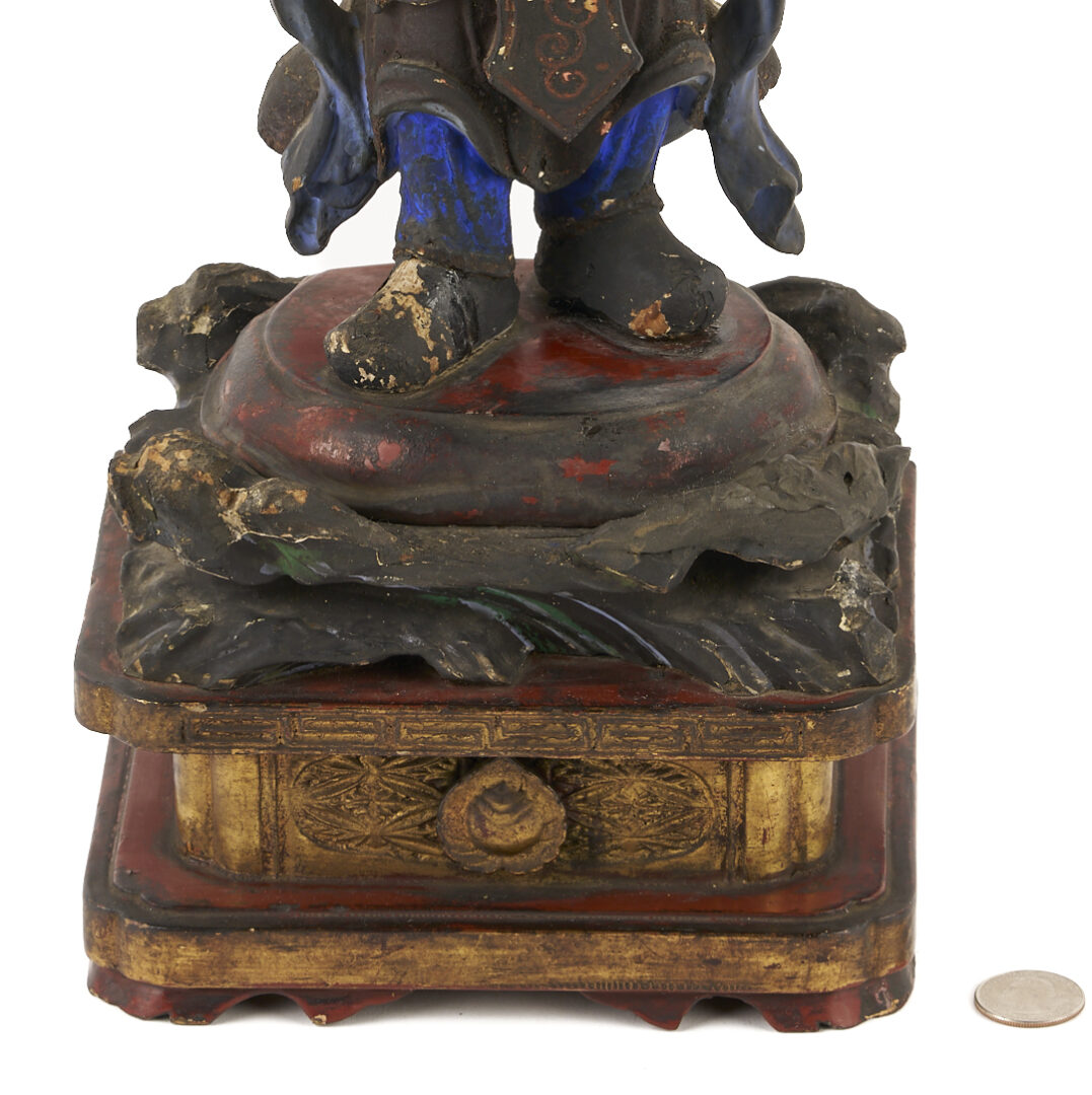 Lot 11: Bishamonten Carved & Polychrome Wood Figure