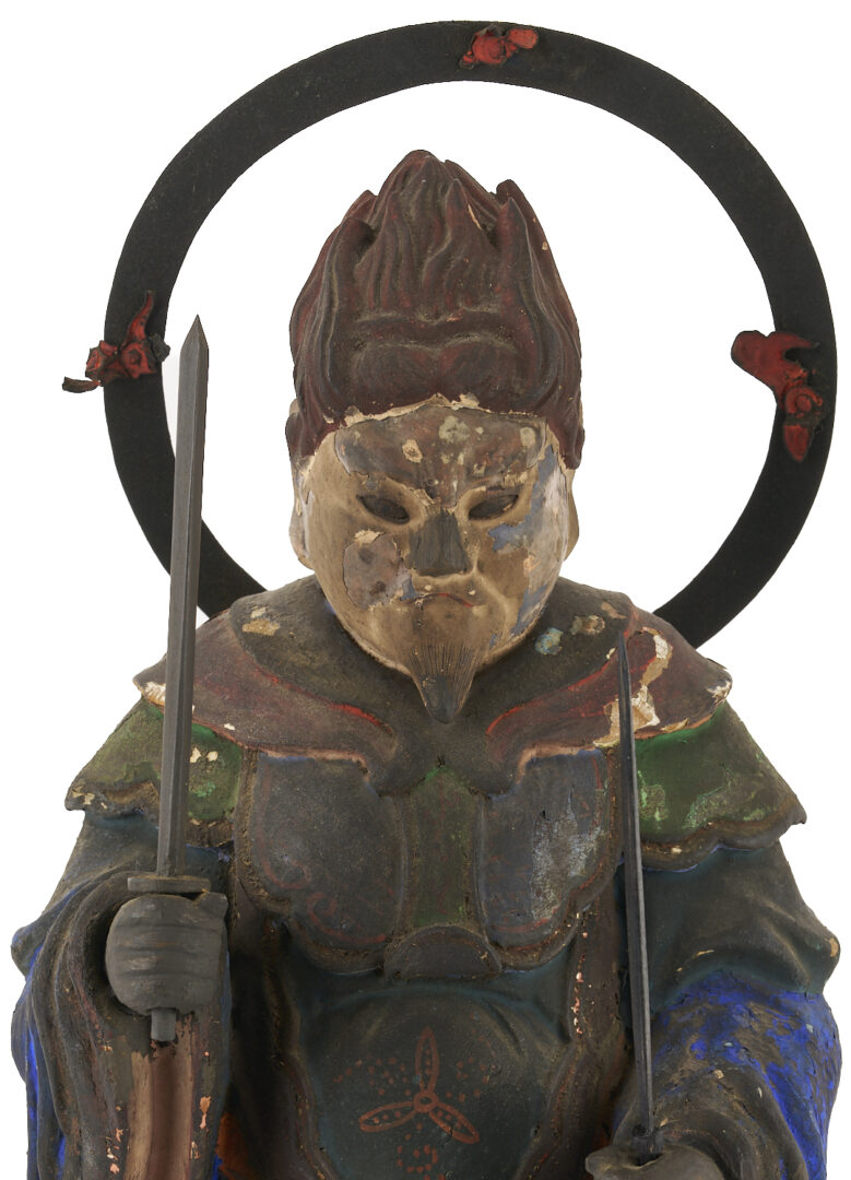 Lot 11: Bishamonten Carved & Polychrome Wood Figure