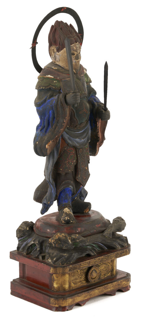 Lot 11: Bishamonten Carved & Polychrome Wood Figure