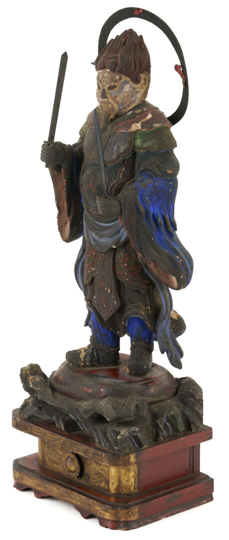 Lot 11: Bishamonten Carved & Polychrome Wood Figure