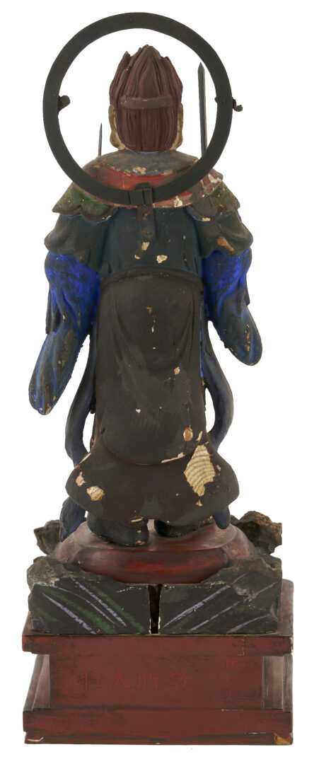 Lot 11: Bishamonten Carved & Polychrome Wood Figure