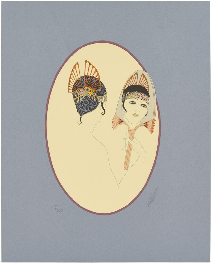 Lot 1200: 3 Signed Erte Lithographs, The Turban Suite Incl. The Mirror, Rose Turban, & Yellow Turban