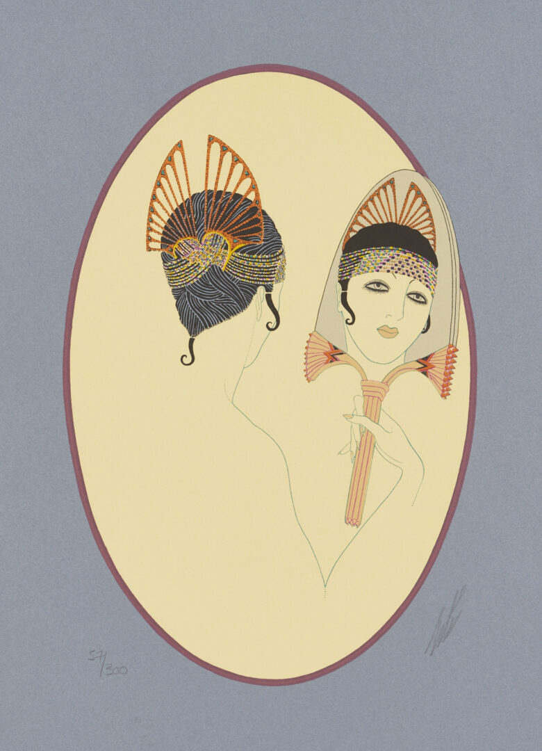 Lot 1200: 3 Signed Erte Lithographs, The Turban Suite Incl. The Mirror, Rose Turban, & Yellow Turban