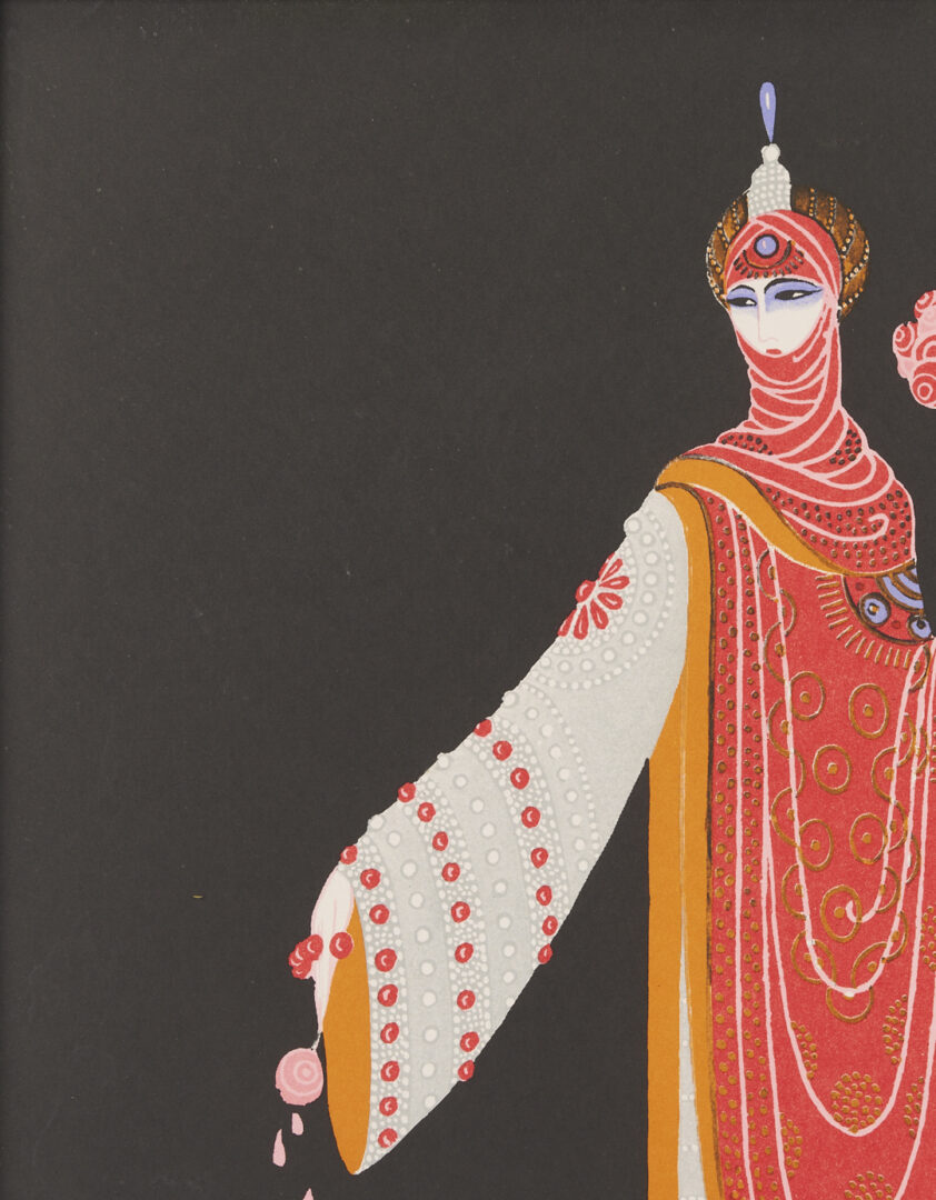 Lot 1201: Erte Signed Art Deco Serigraph, Lady w/ Flowers