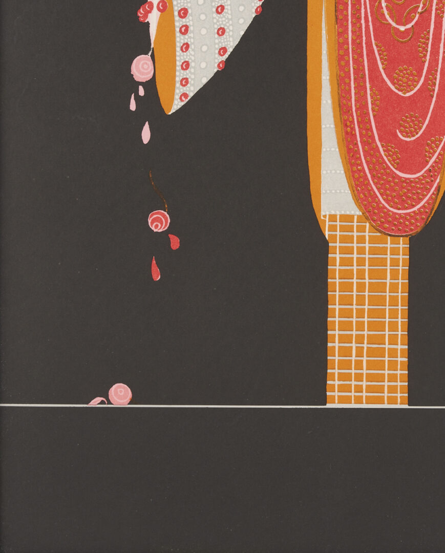 Lot 1201: Erte Signed Art Deco Serigraph, Lady w/ Flowers