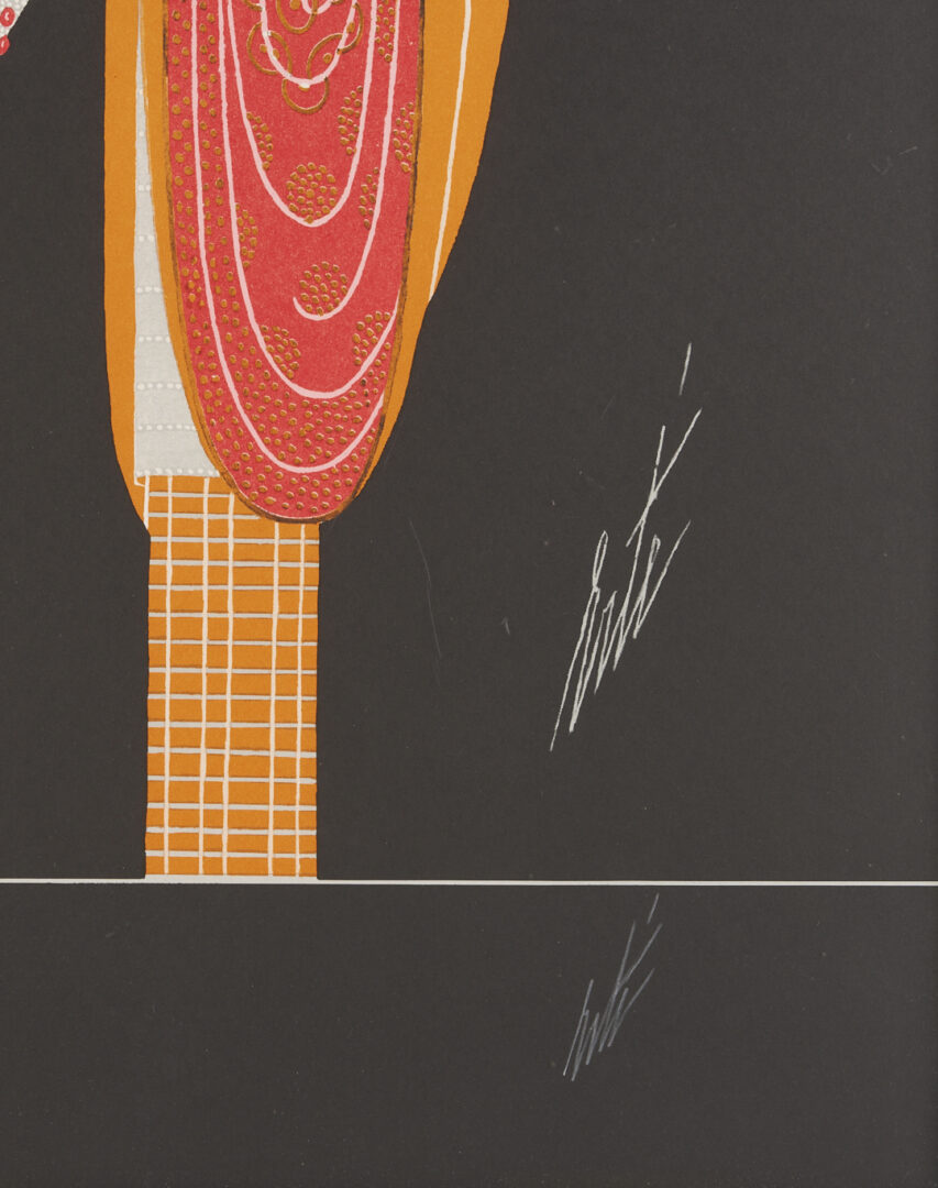 Lot 1201: Erte Signed Art Deco Serigraph, Lady w/ Flowers