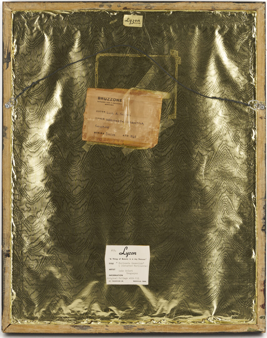 Lot 1203: Louis Solari Mixed Media Collage, Marionetta Resentida