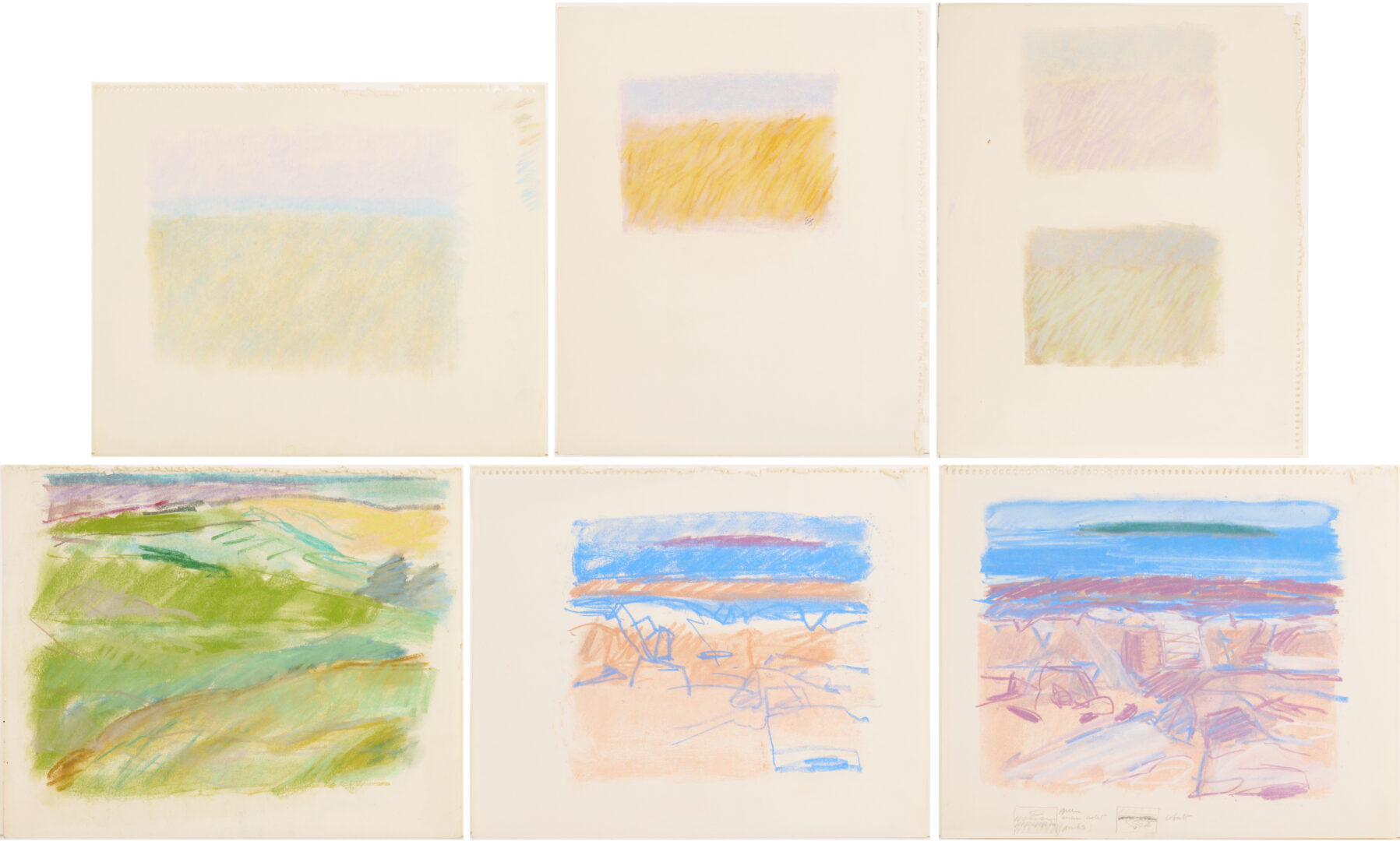 Lot 1211: Six George Bunker Pastel Landscape Drawings