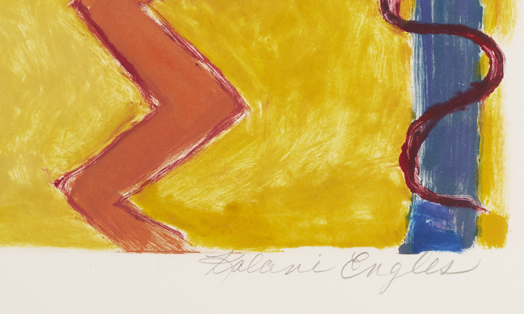 Lot 1212: Kalani Engles Monotype, Sunflowers on an Orange Table