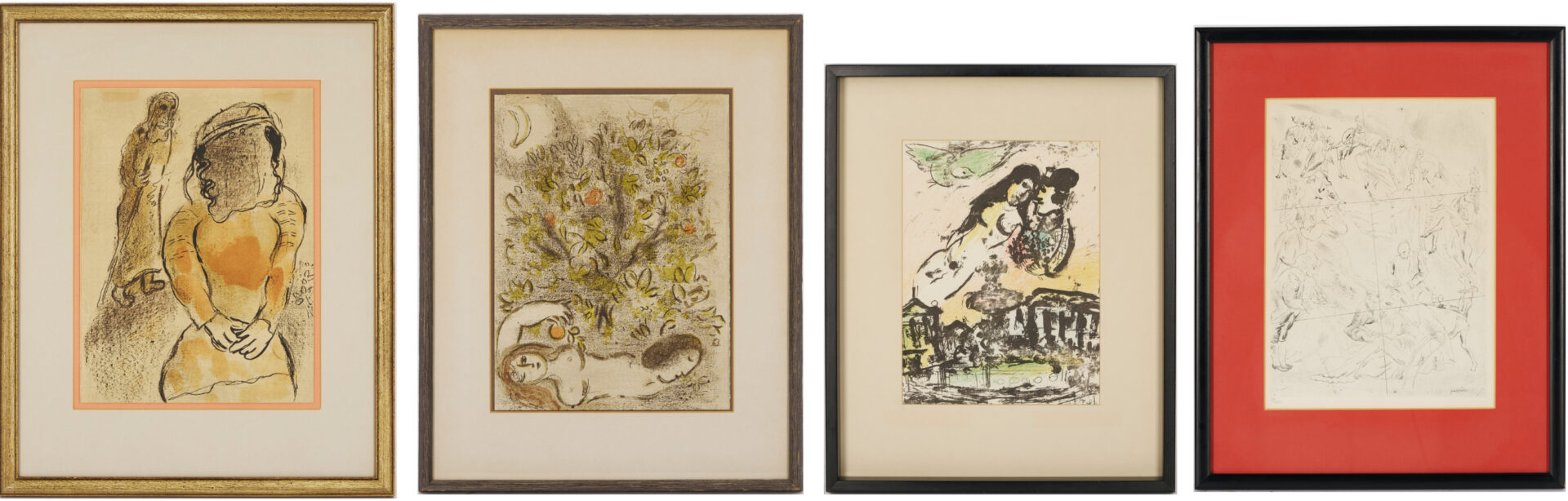 Lot 1213: 3 Chagall Framed Lithographs Plus Jules Pascin Etching, At the Ball