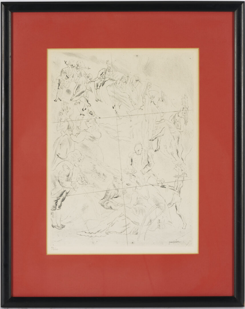 Lot 1213: 3 Chagall Framed Lithographs Plus Jules Pascin Etching, At the Ball