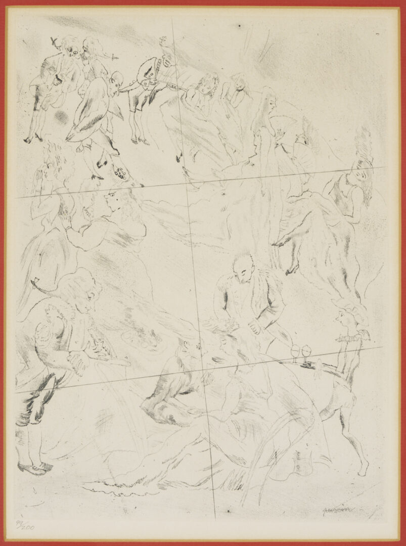 Lot 1213: 3 Chagall Framed Lithographs Plus Jules Pascin Etching, At the Ball