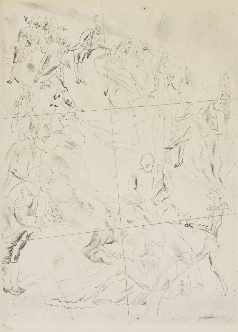 Lot 1213: 3 Chagall Framed Lithographs Plus Jules Pascin Etching, At the Ball