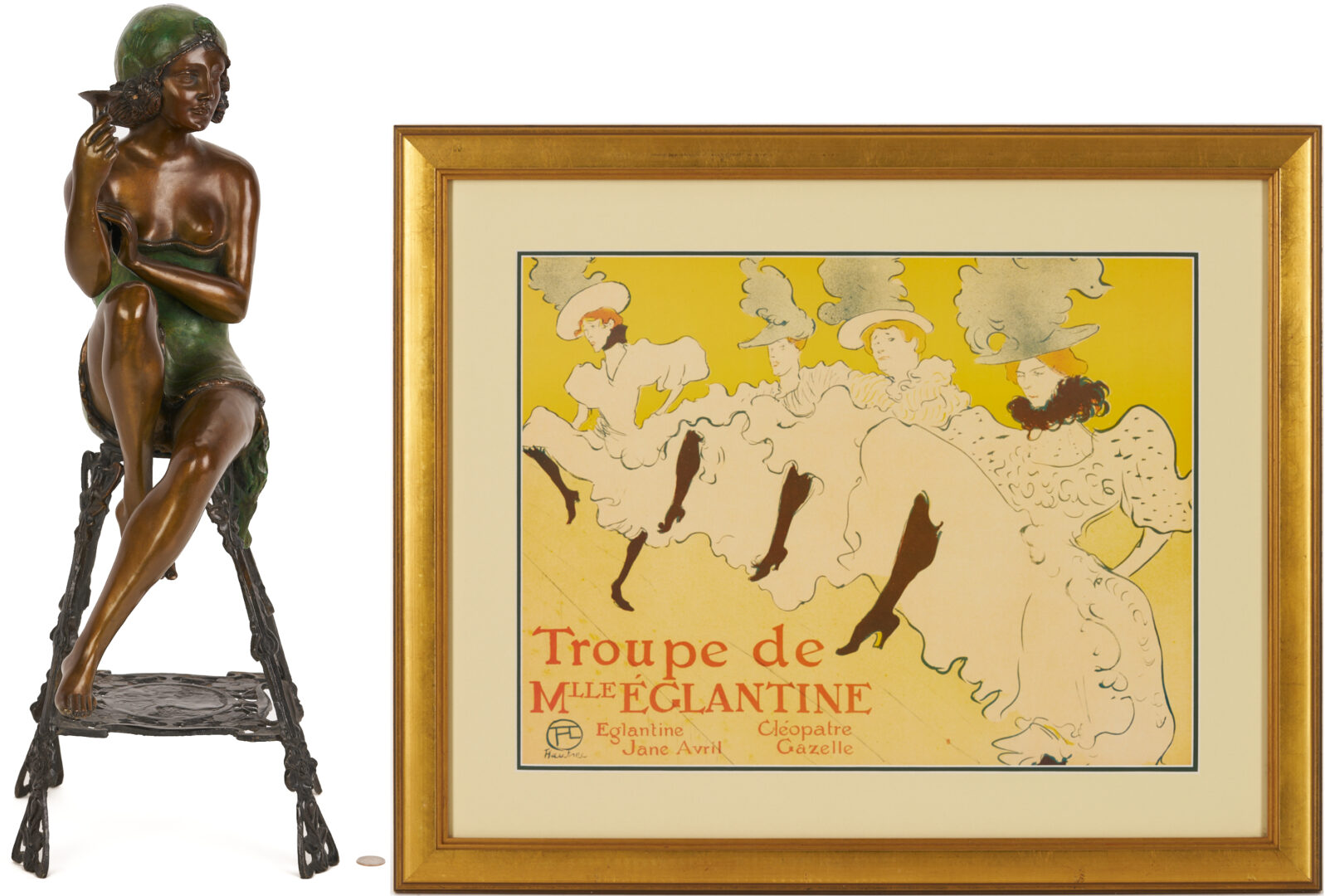 Lot 1217: Bronze Flapper After F. de Luca Bronze, Plus Toulouse-Lautrec Print