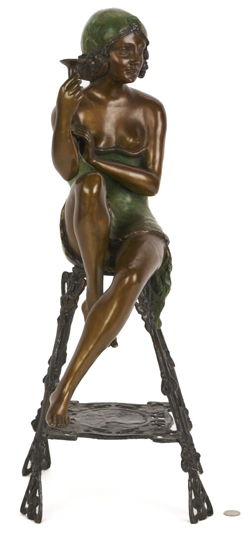 Lot 1217: Bronze Flapper After F. de Luca Bronze, Plus Toulouse-Lautrec Print