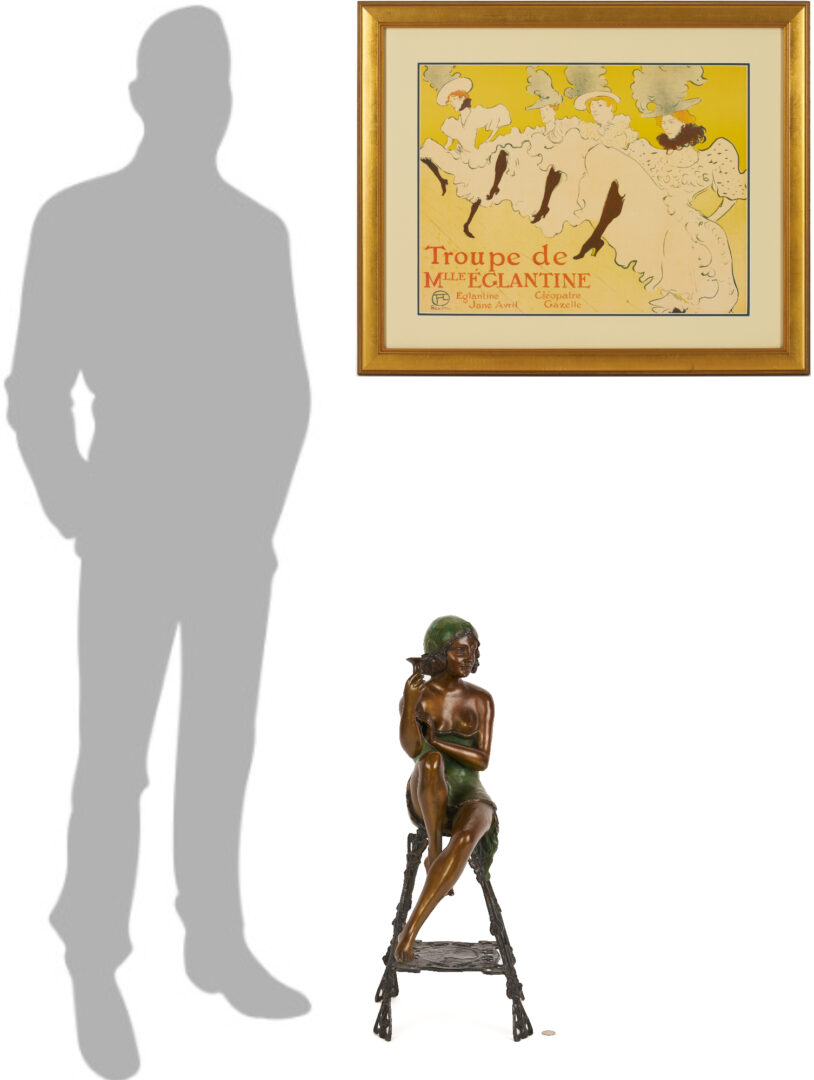 Lot 1217: Bronze Flapper After F. de Luca Bronze, Plus Toulouse-Lautrec Print