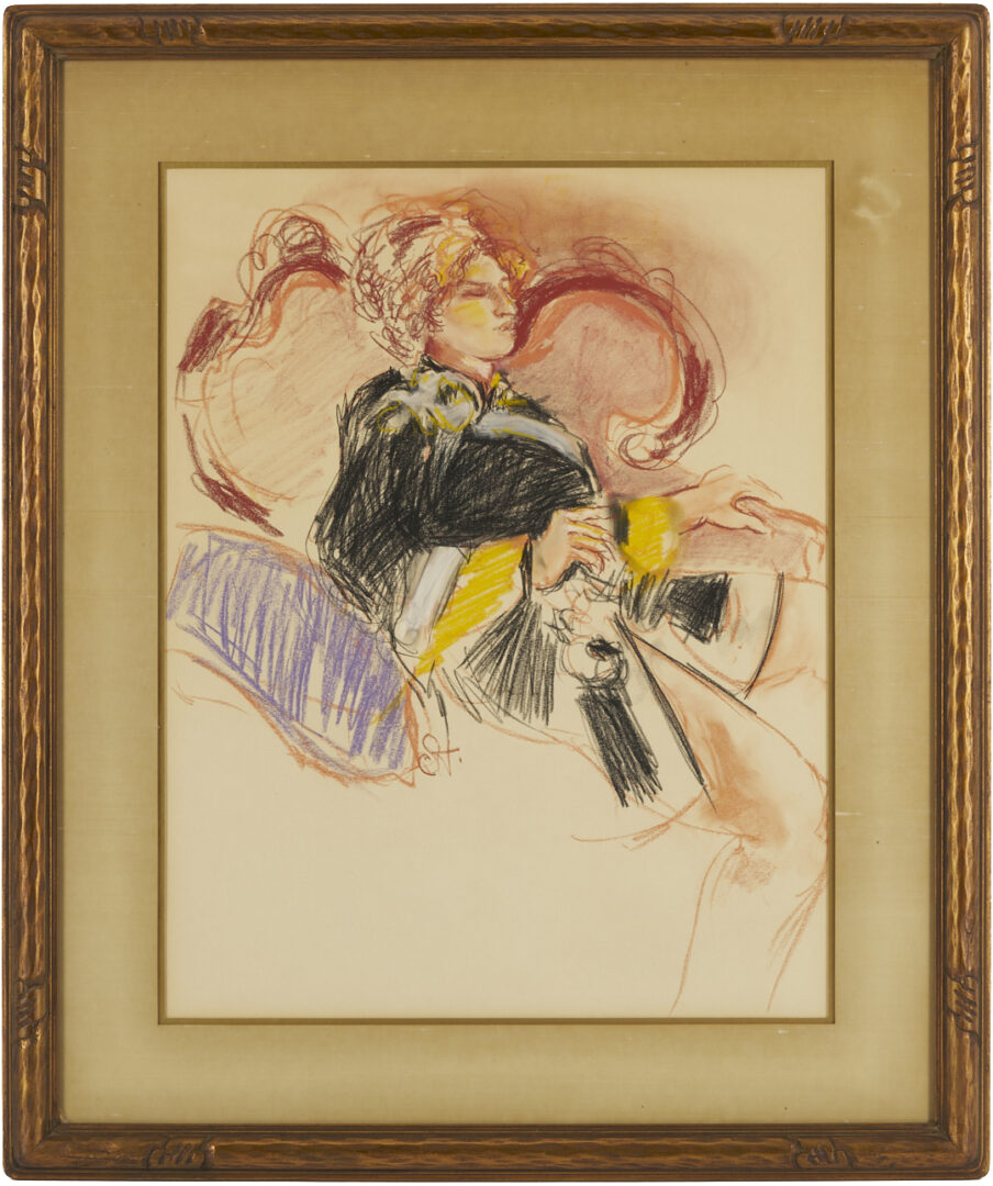 Lot 1219: Pastel Drawing of a Seated Woman, Signed SH