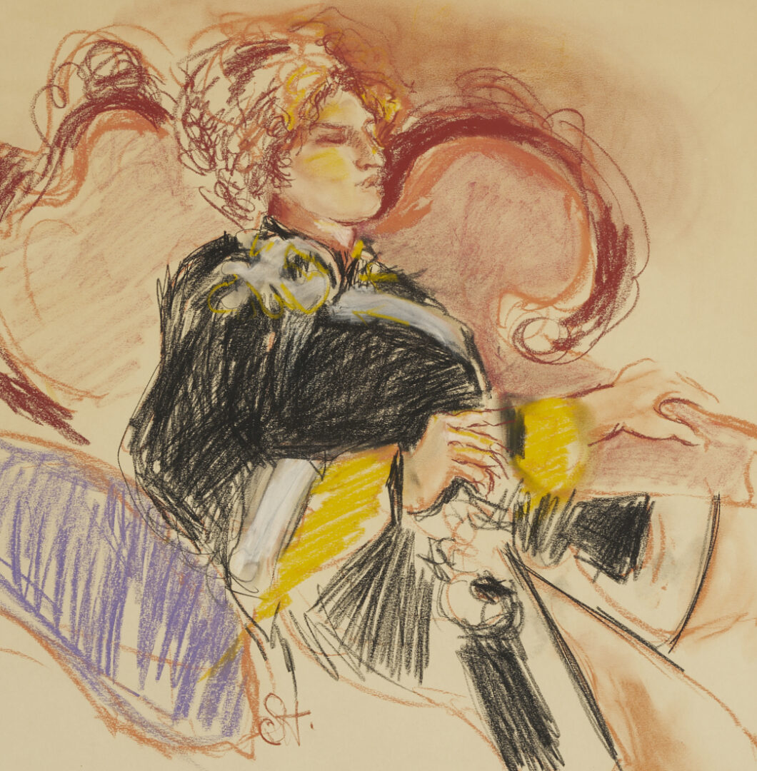 Lot 1219: Pastel Drawing of a Seated Woman, Signed SH