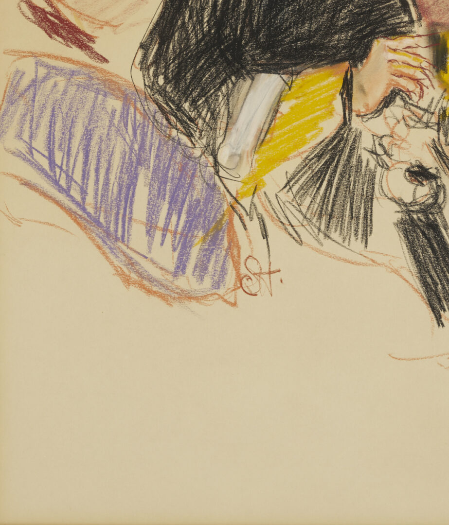 Lot 1219: Pastel Drawing of a Seated Woman, Signed SH