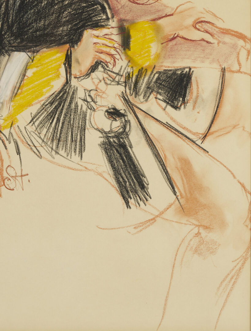 Lot 1219: Pastel Drawing of a Seated Woman, Signed SH